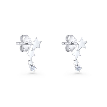 Three Star Stud Earrings 8.8mm Cubic Zirconia 925 Sterling Silver Wholesale